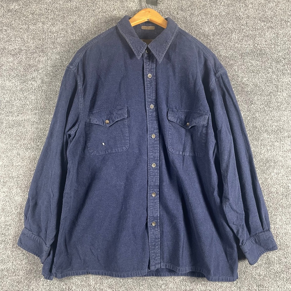 VTG St Johns Bay Shirt Mens XL Blue Chamois Cloth Long Sleeve Button Down Y2K